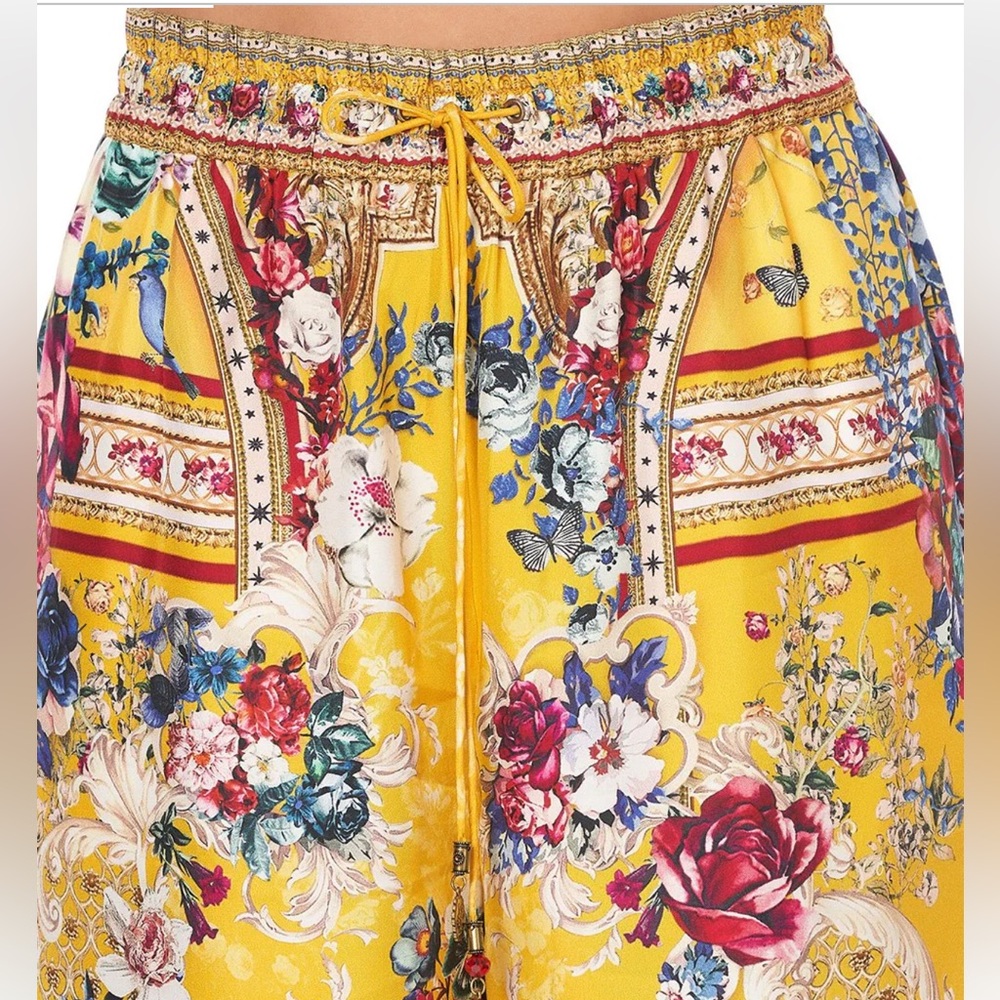 Camilla Yellow 100% Silk  Floral Wide Leg Pant size Small - Picture 2 of 10